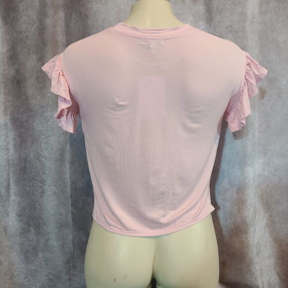Love, Fire Pink Ruffled Sleeve Knot Front Top Size Medium - Picture 3 of 5